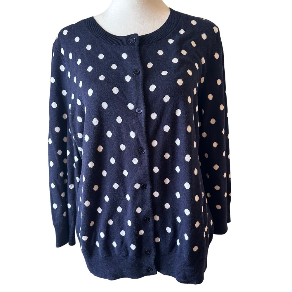 Talbots navy & white women’s cardigan sweater. Large.
